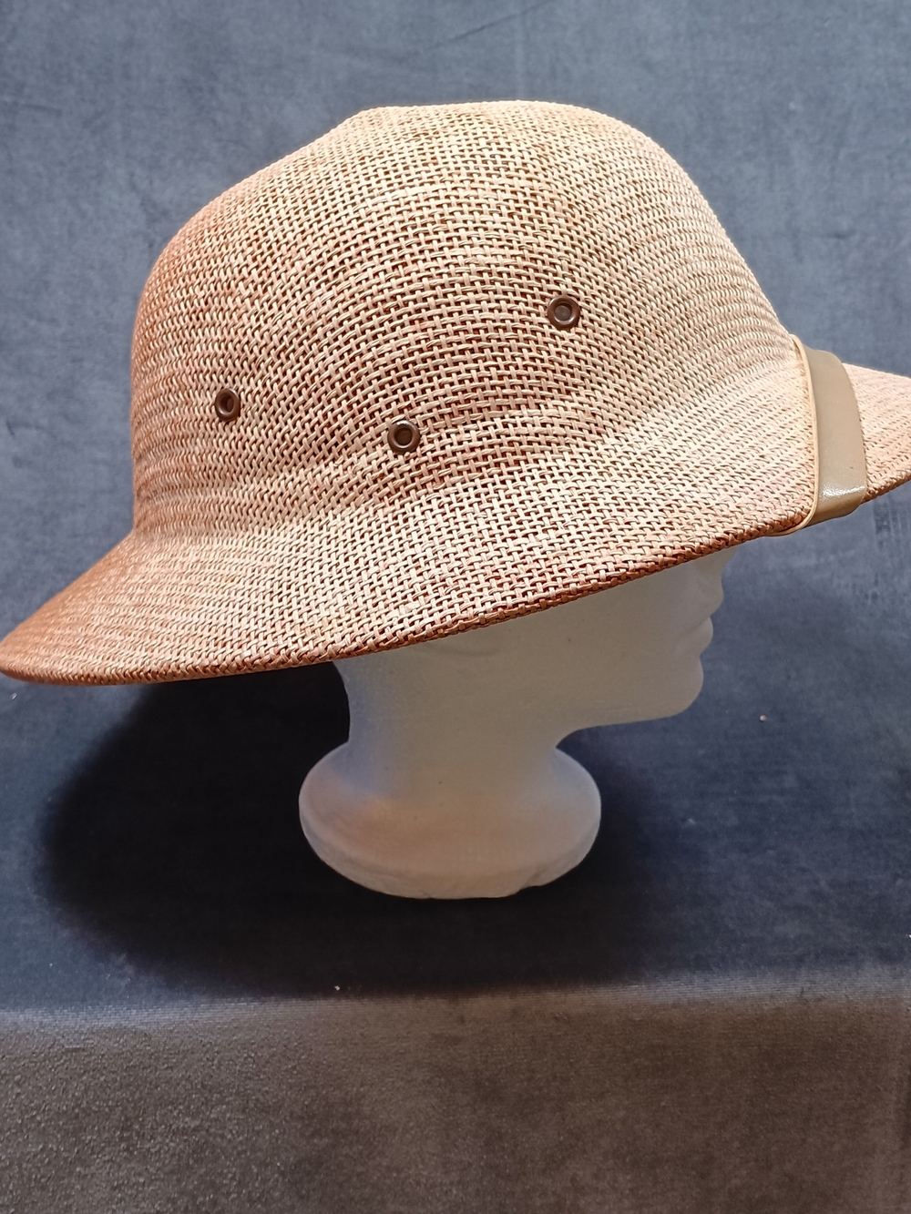 Men's Woven Bucket Hat in Tan with Leather Accent